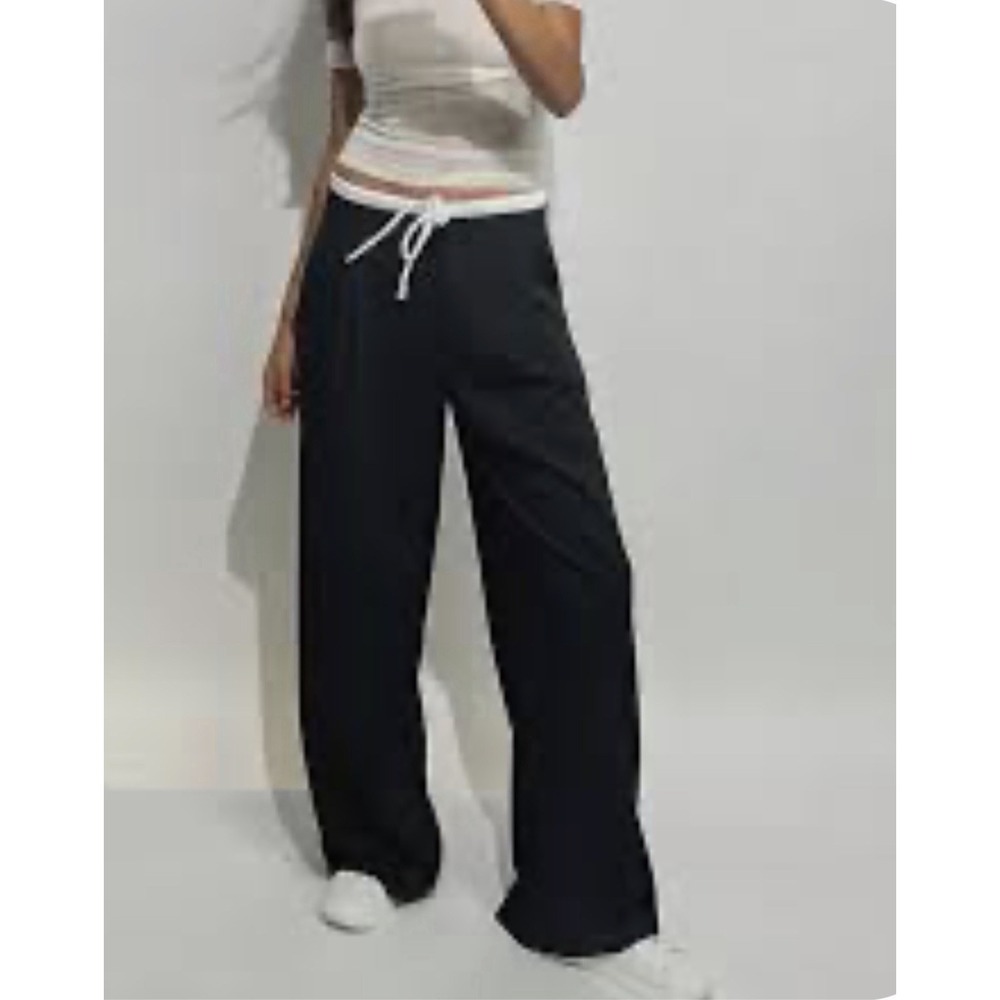 ZARA Collection Wide Leg Double Waistband Black Pants Sise M Preppy Career